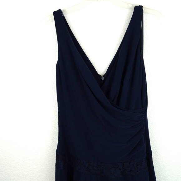 Lauren Ralph‎ Lauren Navy Blue Lace Trimmed Midi Dress Size 10 - Picture 2 of 10